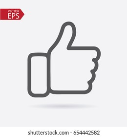 Thumb up Icon in line style isolated on grey background with shadow. Like symbol for your web site design, logo, app, UI. Vector illustration, EPS10.