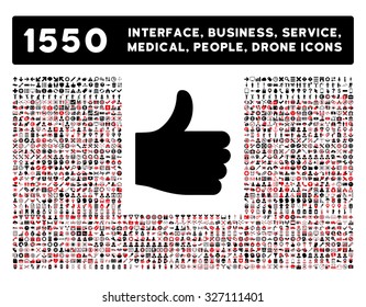 Thumb Up icon and other web interface, business, tools, people, medical service and awards vector symbols. Style is bicolor flat symbols, intensive red and black colors, rounded angles, white