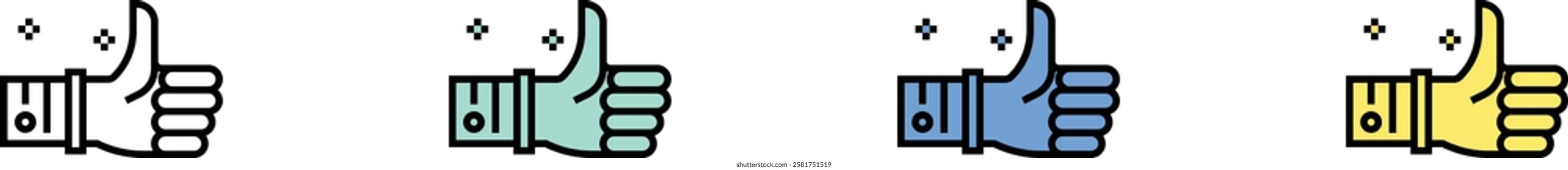 thumb up icon. Outline, Green, Blue and Yellow Style Design Isolated On White Background