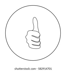 Thumb up icon in outline style isolated on white background. Hand gestures symbol stock vector illustration.