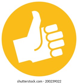 Thumb up icon over orange label