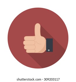 Thumb up icon. Round flat vector with long shadow. EPS 10.