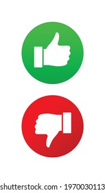 Thumb up icon. Round "Like" and "Dislike" buttons for rating on the web and on mobile devices. Vector pictogram for selection, red and green colors with gradient.