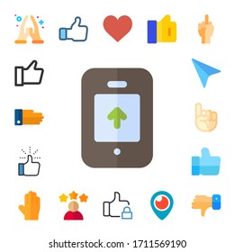 thumb icon set. 17 flat thumb icons.  Simple modern icons such as: namaste, like, hand, up, cursor, reputation, periscope, dislike