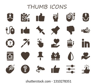 thumb icon set. 30 filled thumb icons.  Simple modern icons about  - Mouse, Test, Like, Promise, Thumb up, Push pin, Dislike, Bandaged finger, Help, Pick, Touch, Hand, Linkedin