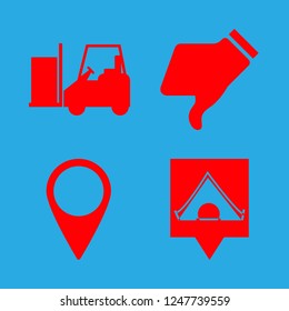 thumb icon set about camping pin, situation pin, autocar and dislike vector set