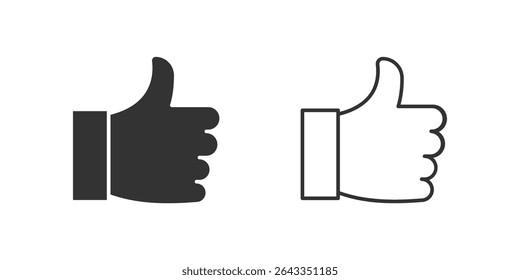 Thumb Up Icon Set. A black icon of a thumb up, representing approval.