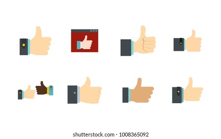 Thumb up icon set. Flat set of thumb up vector icons for web design isolated on white background