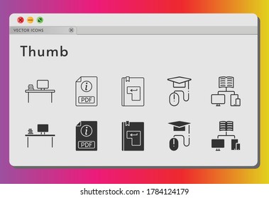 conjunto de iconos de control. escritorio incluido, pdf, escuela, aprendizaje, introducir iconos en fondo blanco. estilos lineales y llenos.