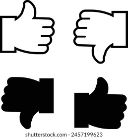 thumb up icon set like and dislike icons on white black background isolated on white