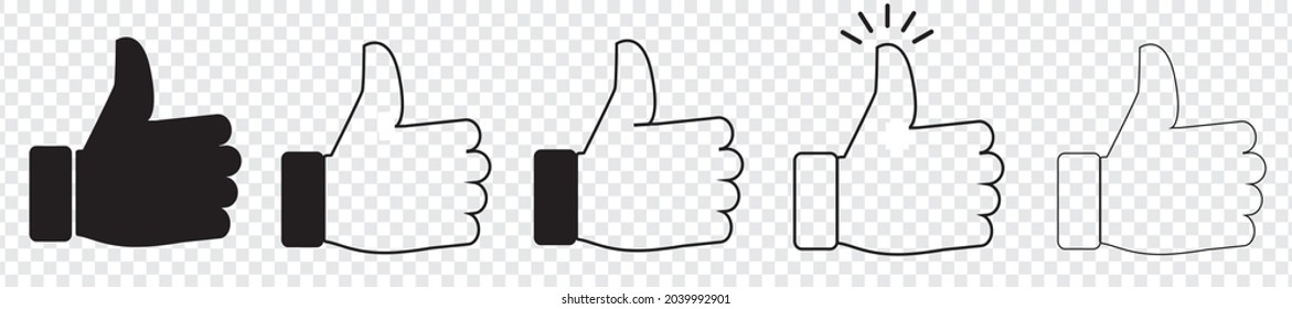 thumb up icon set, like sign, like symbol, line icon, vector illustration