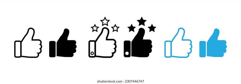 Thumb up icon set. Thumb up with star. Thumb up icon collection. Like sign and symbol. Vector illustration.	