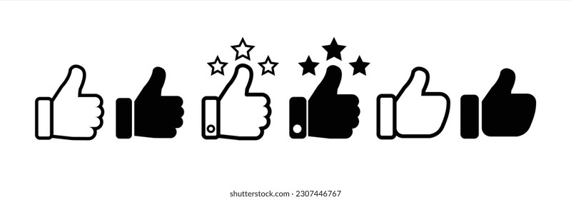 Thumb up icon set. Thumb up with star. Thumb up icon collection. Like sign and symbol. Vector illustration.	