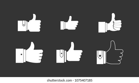 Thumb up icon set vector white isolated on grey background 