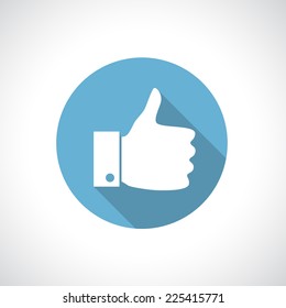 Thumb up icon with shadow. Round icon. Flat modern design.