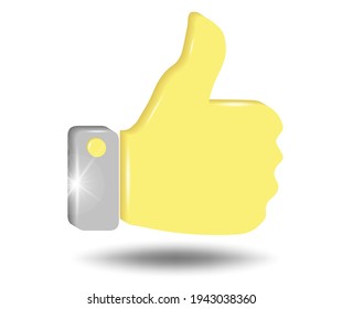 Thumb up icon, social media vector icon. 3d vector in yellow and gray colors isolated on white background.
