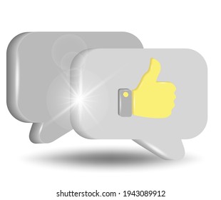 Thumb up icon, social media vector icon. 3d vector in yellow and gray colors isolated on white background.