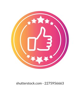 Thumb up icon with star rating and gradient color.