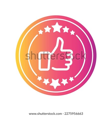 Thumb up icon with star rating and gradient color.