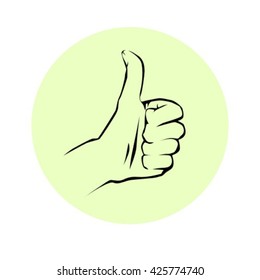 thumb up icon symbol light green circle button hand drawn
