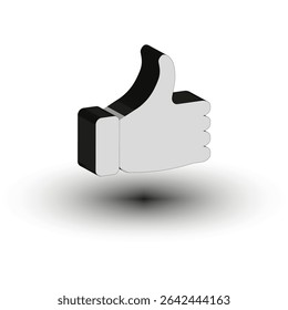 Thumb up icon. Three dimensional hand. Vector approval shape. Shadow below element.