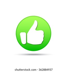 Thumb up icon. Vector illustration. Green color.