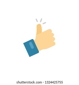 Thumb up icon vector symbol, flat cartoon thumbs-up or like sign with hand finger isolated