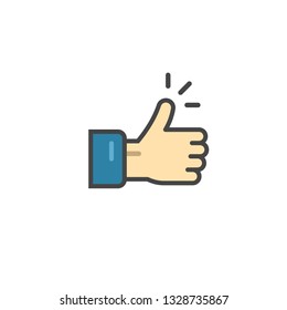 Thumb up icon vector symbol, thin line outline thumbs-up or like sign with hand finger isolated