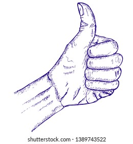 thumb indicates success, doodle vector