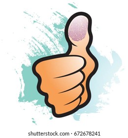 thumb with ink over paint stroke in color-vector drawing