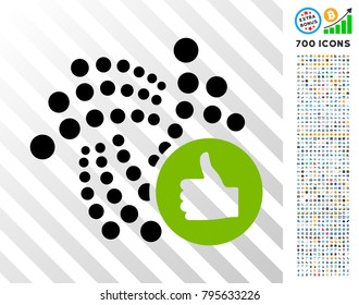 Thumb Up Iota pictograph with 700 bonus bitcoin mining and blockchain icons. Vector illustration style is flat iconic symbols design for crypto currency software.