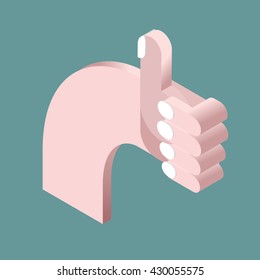 Thumb up isometrics. Hand 3d. Hand showing ok. good mood Symbol