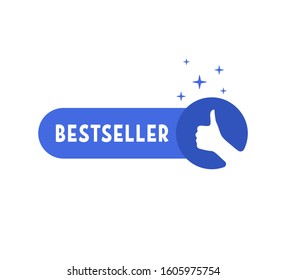 thumb up like blue bestseller logo. concept of great recommendation or simple sign of success in business. flat cartoon trend modern best selling product logotype graphic design isolated on white