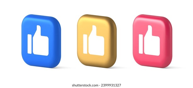 Sube como un botón fresco el ciberespacio aprueba la comunicación de aceptación 3d oro azul realista e iconos rosas. Buena calificación sitio web impresionante símbolo recomendación de blogueo