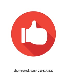 Thumb up like flat icon on round button in long shadow style.