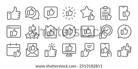 Thumb up and like gesture editable stroke outline icons set isolated on white background flat vector illustration. Pixel perfect. 64 x 64