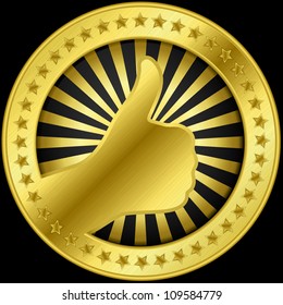 Thumb up like golden label, vector illustration