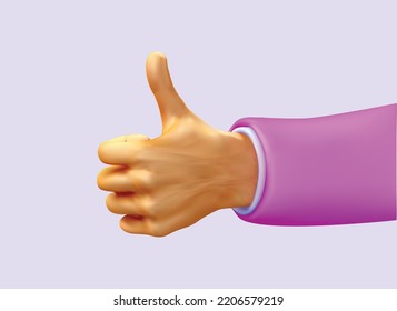 Thumb up like Hand Gestures 3D cartoon friendly funny style. like isolated 3d illustration.