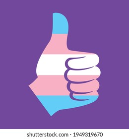 Thumb up like hand shape transgender flag icon vector. Like hand symbol vector. Transgender flag hand thumb up icon vector isolated on a purple background