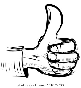 Thumb up "like" hand symbol. Hand drawing sketch vector illustration