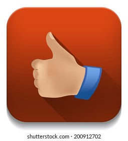 thumb up "like" icon With long shadow over app button