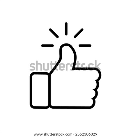 Thumb up like icon vector simple line outline art stroke image illustration, okay positive hand linear pictogram, flat recommend finger top glyph symbol set clipart web button, vector 10 eps.