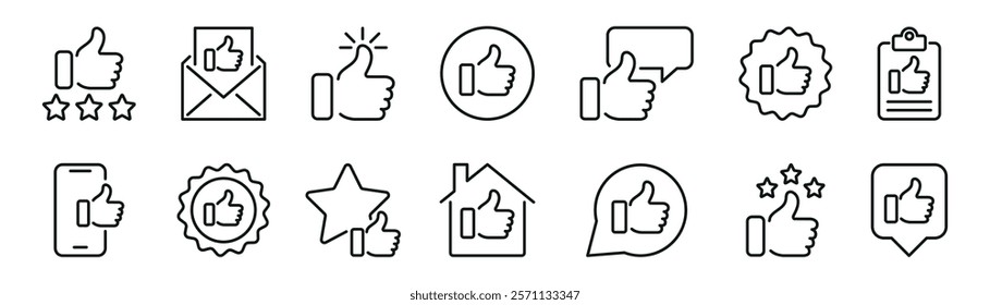 Thumb up and like outline icons set
