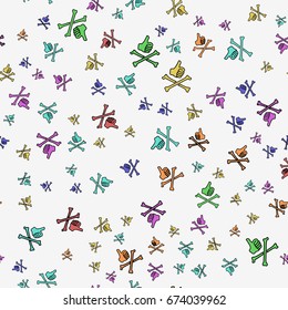 Thumb up like with skeleton bones on white. Seamless background pattern. Flat vector stock illustration.
