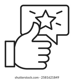 Thumb up line icon vector isolated. Symbol of feedback. Shining star as a metaphor of positive review. Customer feedback. High quality service.