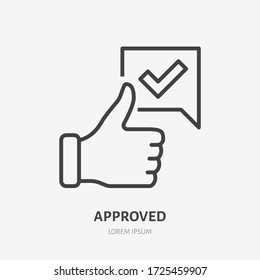 Thumb up line icon, vector pictogram of approve. Best choice illustration, sign for vote.