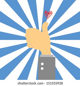 Thumb up in love vector cartoon style