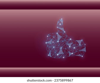 Sube de líneas y puntos. Sube sobre un fondo borgoñoso, en una cuadrícula tecnológica. Ilustración del dedo. Icono del vector.