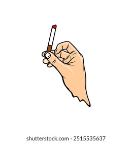 Daumen und Mittelfinger der rechten Hand, die eine Zigaretten-Vektorgrafik hält