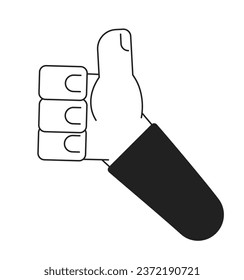 Thumb up monochrome flat vector hand. Show approval. Hand gesture. Editable black and white thin line icon. Simple cartoon clip art spot illustration for web graphic design
